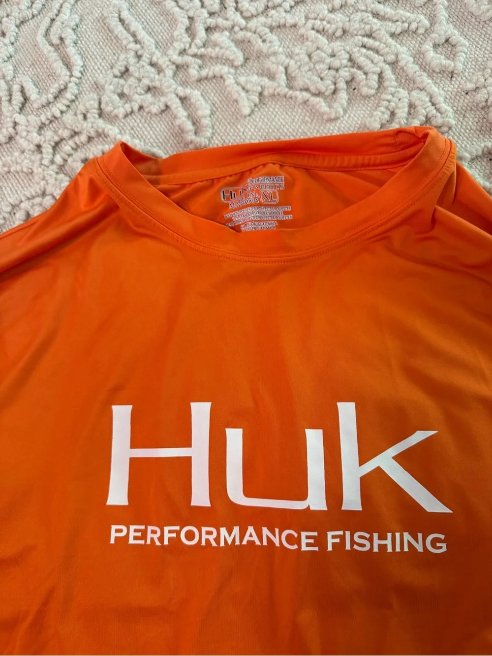 Huk Men’s Long-Sleeve Performance Shirt - Bright Orange with White Logo